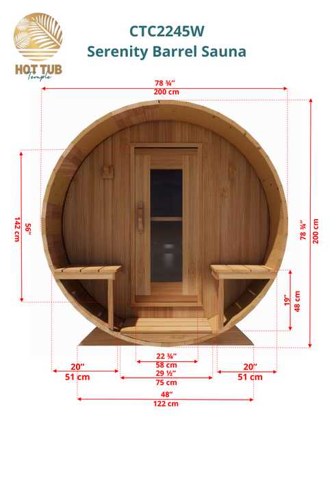 Dundalk LeisureCraft CT Serenity and Serenity MP Barrel Saunas CTC2245 CTC2245MP