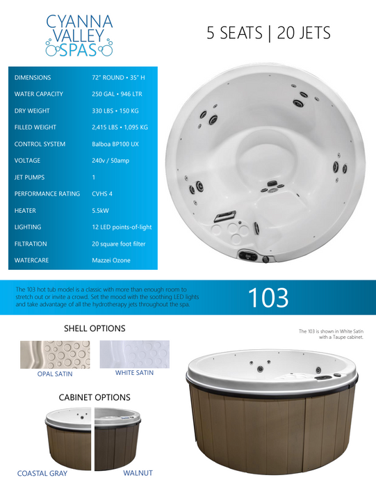 Cyanna Valley Spas - 103 Hot Tub Specsheet